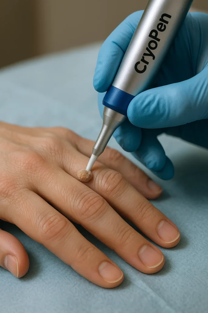 example of cryopen wart removal Paisley treatment on a persons finger