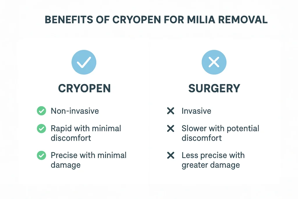 Benefits of cryopen for milia removal Paisley compared to surgical treatments.