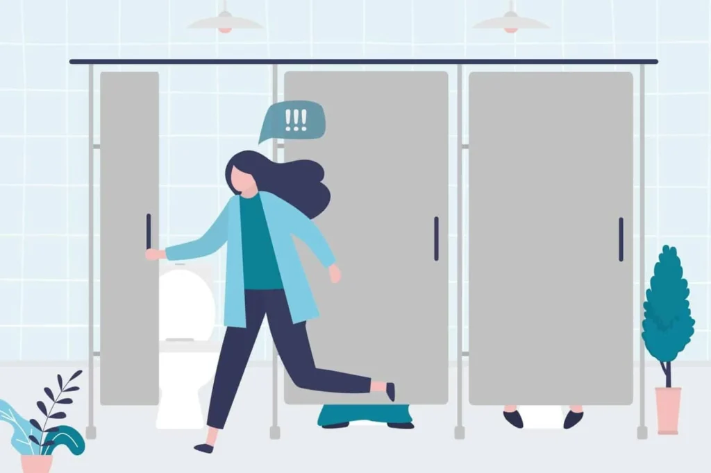 graphic of Urine incontinence Paisley woman running to the toilet.