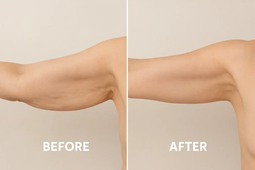 Picture of LA LIPO Paisley before and after results of skin tightening treatment on the upper arms.